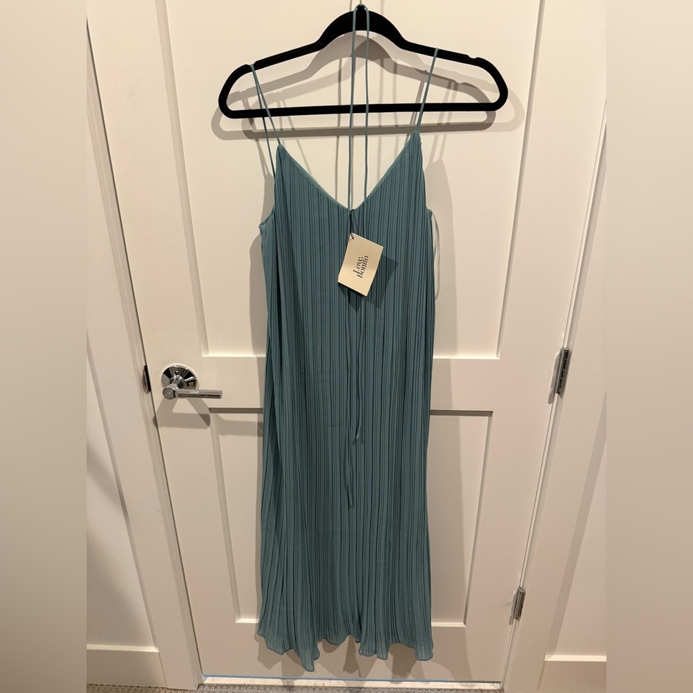 NWT Love Bonito Pleated Slip Midi Dress in Teal Blue Size S